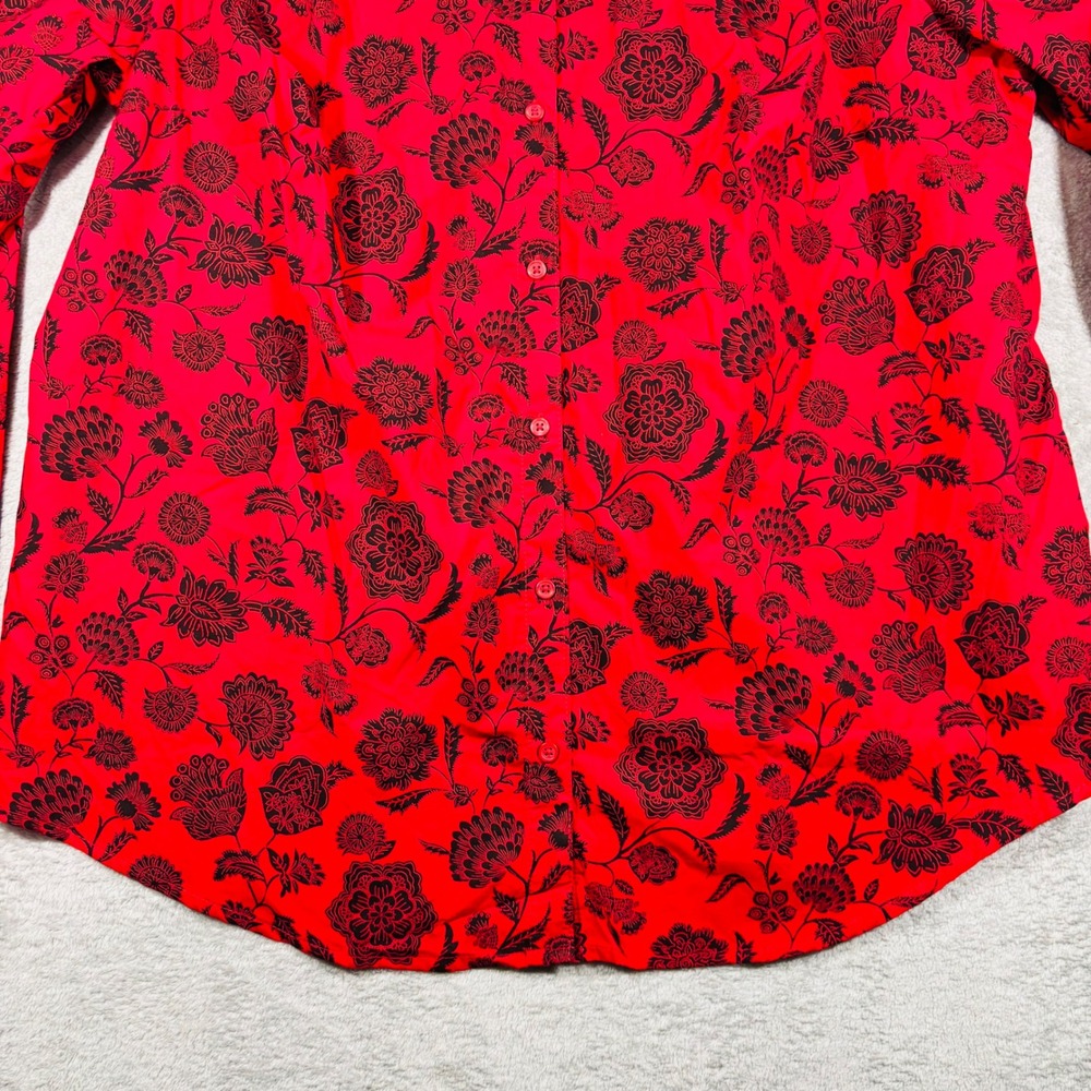 Roaman's Button Down Shirt Womens 22W Red Black Floral Long Sleeve Cotton Blend - Picture 12 of 14